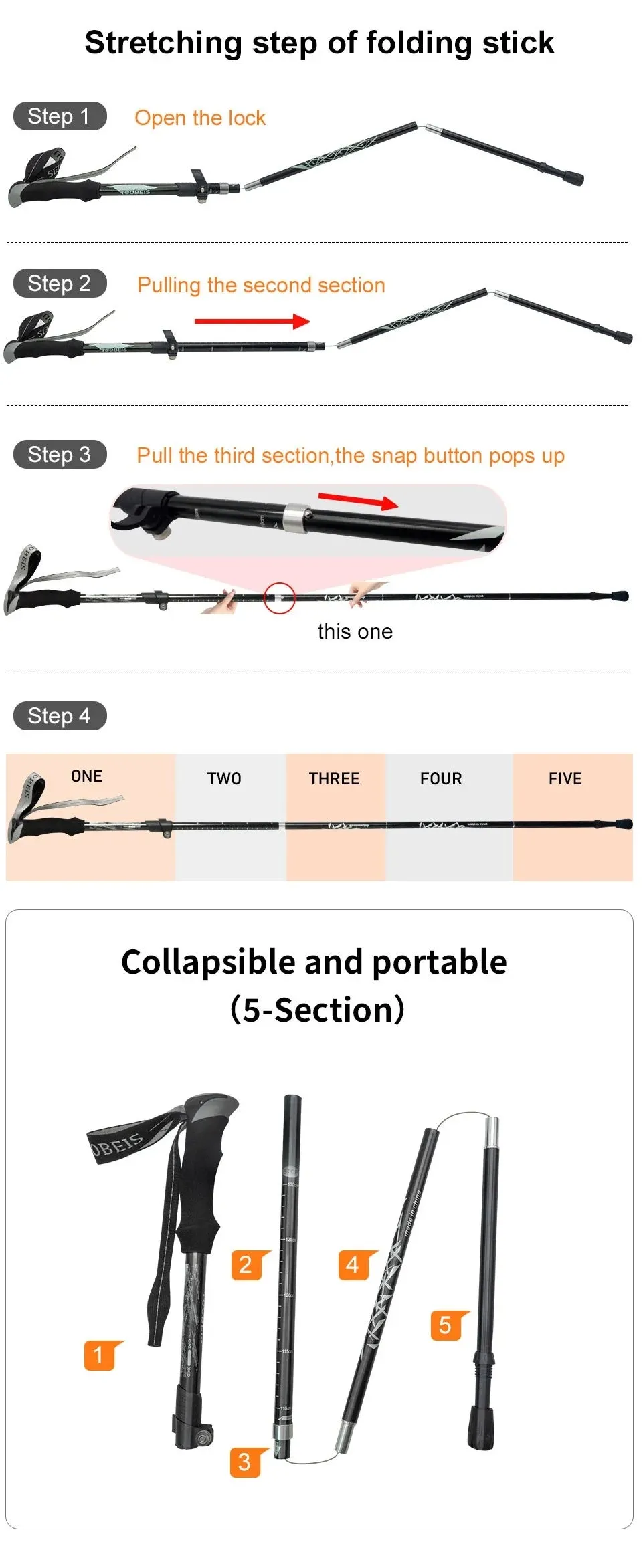 5-Section Portable Trekking Pole