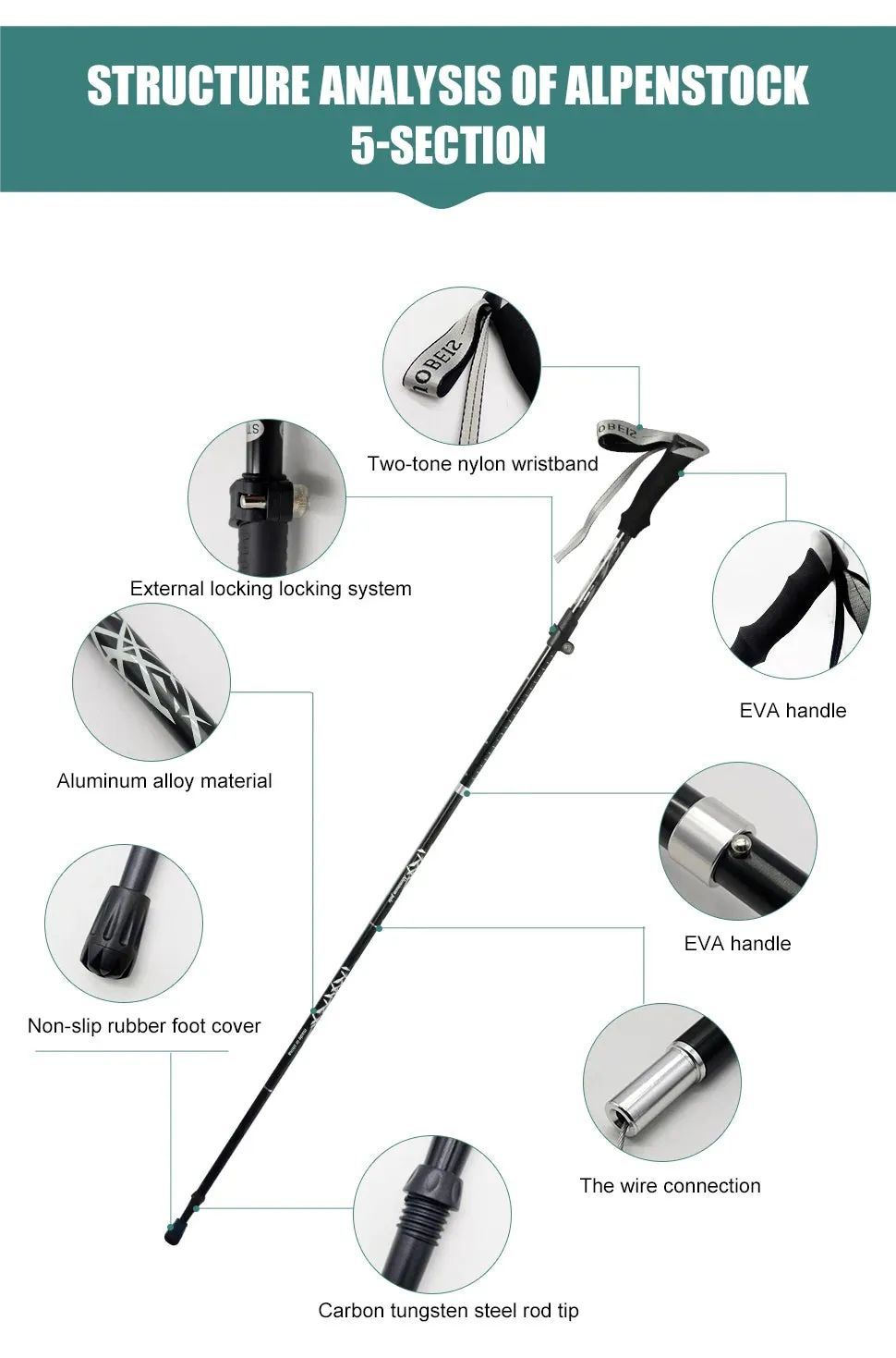 5-Section Portable Trekking Pole