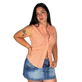 90s Ralph Lauren Tangerine Gingham Top (XXL)
