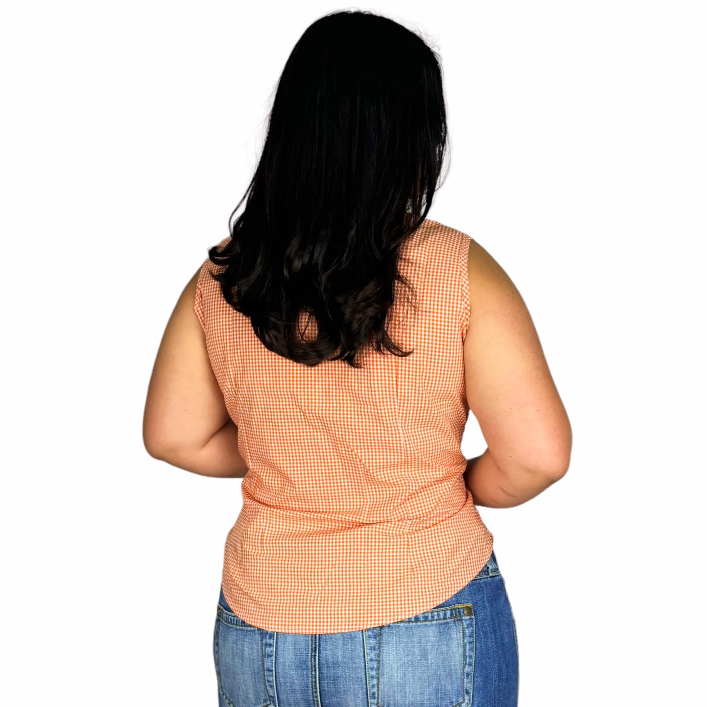 90s Ralph Lauren Tangerine Gingham Top (XXL)