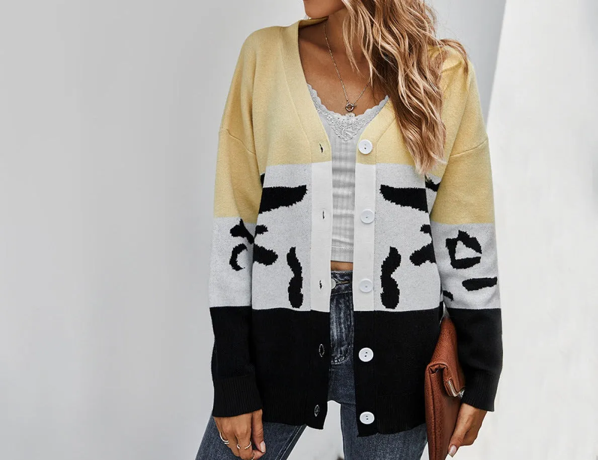 9AM Colorblock Leopard Cardigan