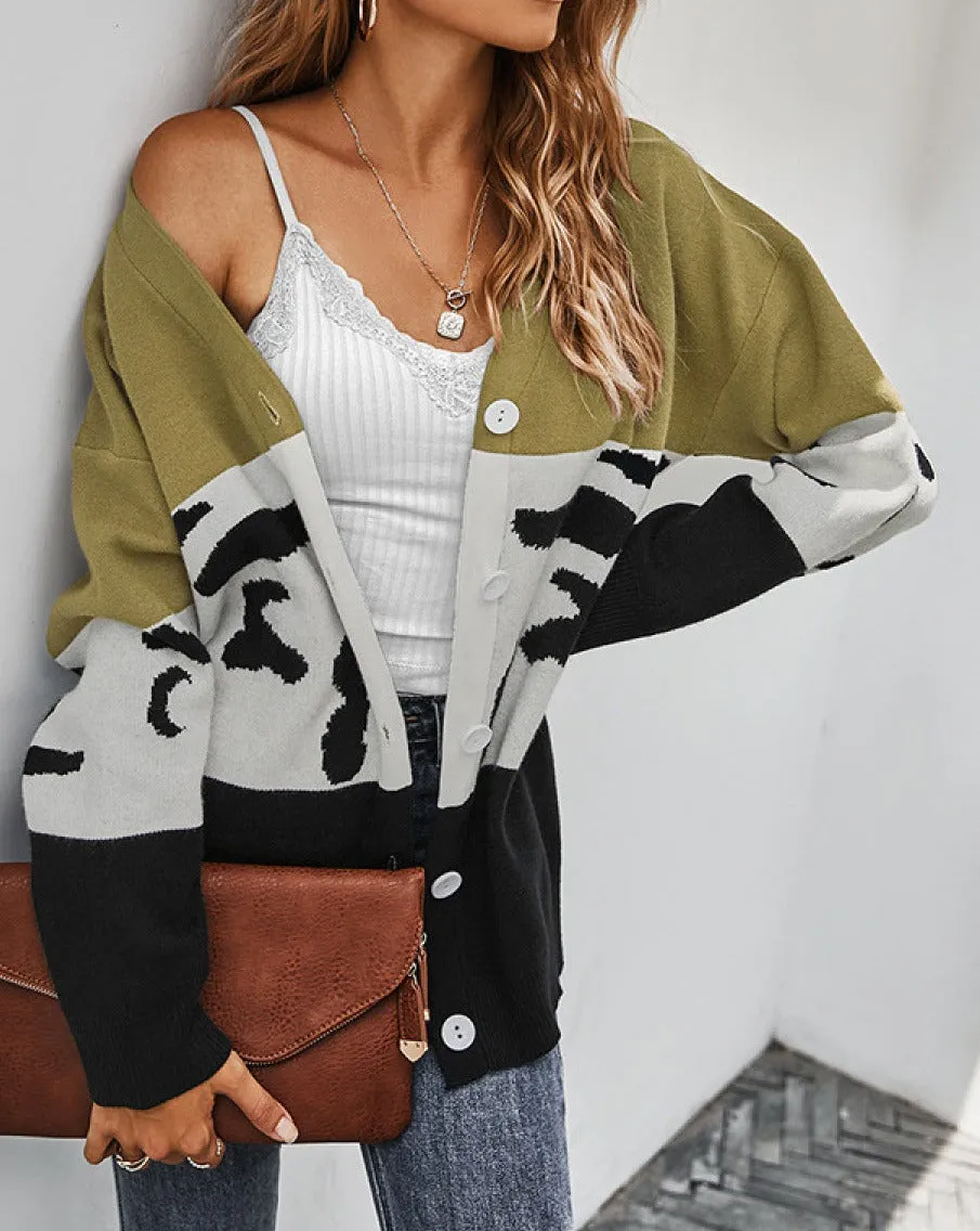9AM Colorblock Leopard Cardigan
