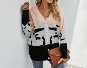 9AM Colorblock Leopard Cardigan