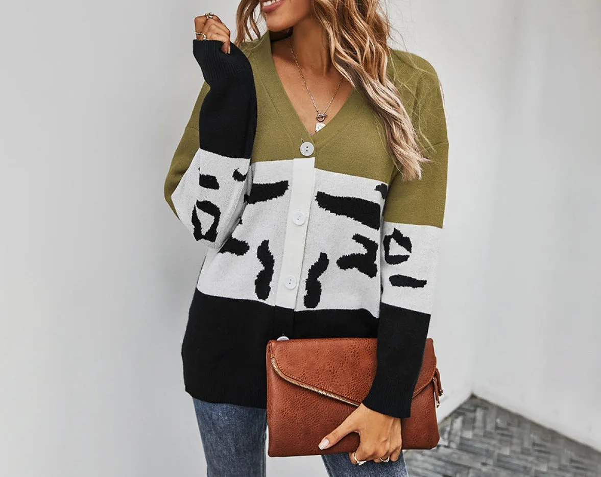 9AM Colorblock Leopard Cardigan