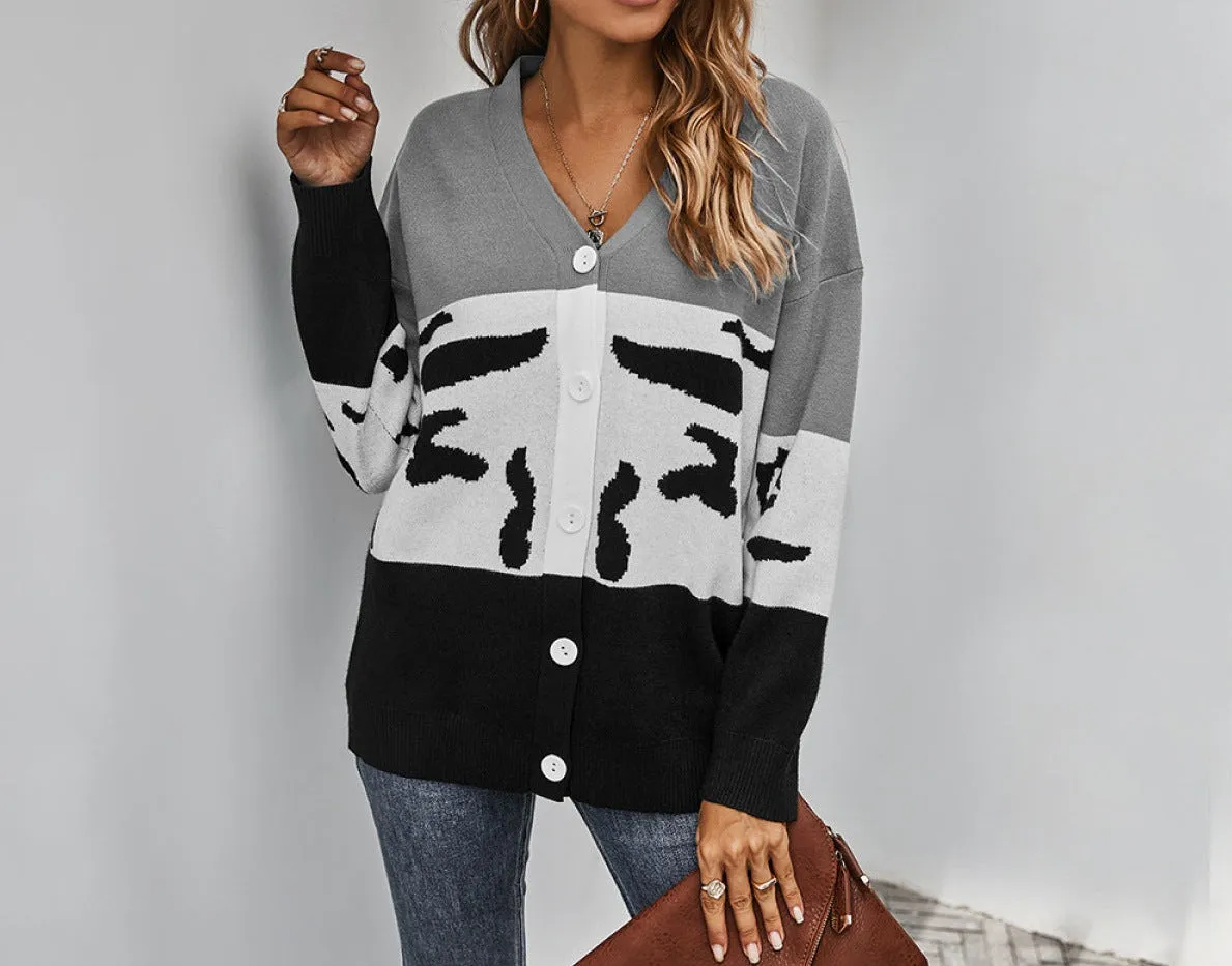 9AM Colorblock Leopard Cardigan