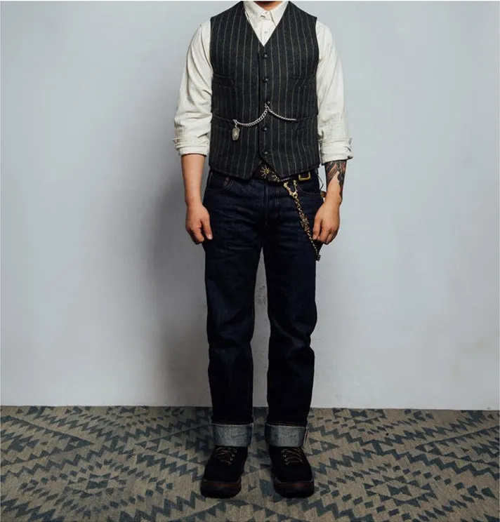 Aidase Men's Striped Suit Vest Tweed Herringbone Retro Sleeveless Slim Steampunk Warm Waistcoat chaleco hombre