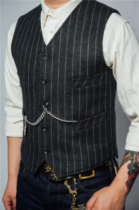 Aidase Men's Striped Suit Vest Tweed Herringbone Retro Sleeveless Slim Steampunk Warm Waistcoat chaleco hombre