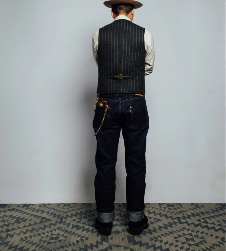 Aidase Men's Striped Suit Vest Tweed Herringbone Retro Sleeveless Slim Steampunk Warm Waistcoat chaleco hombre