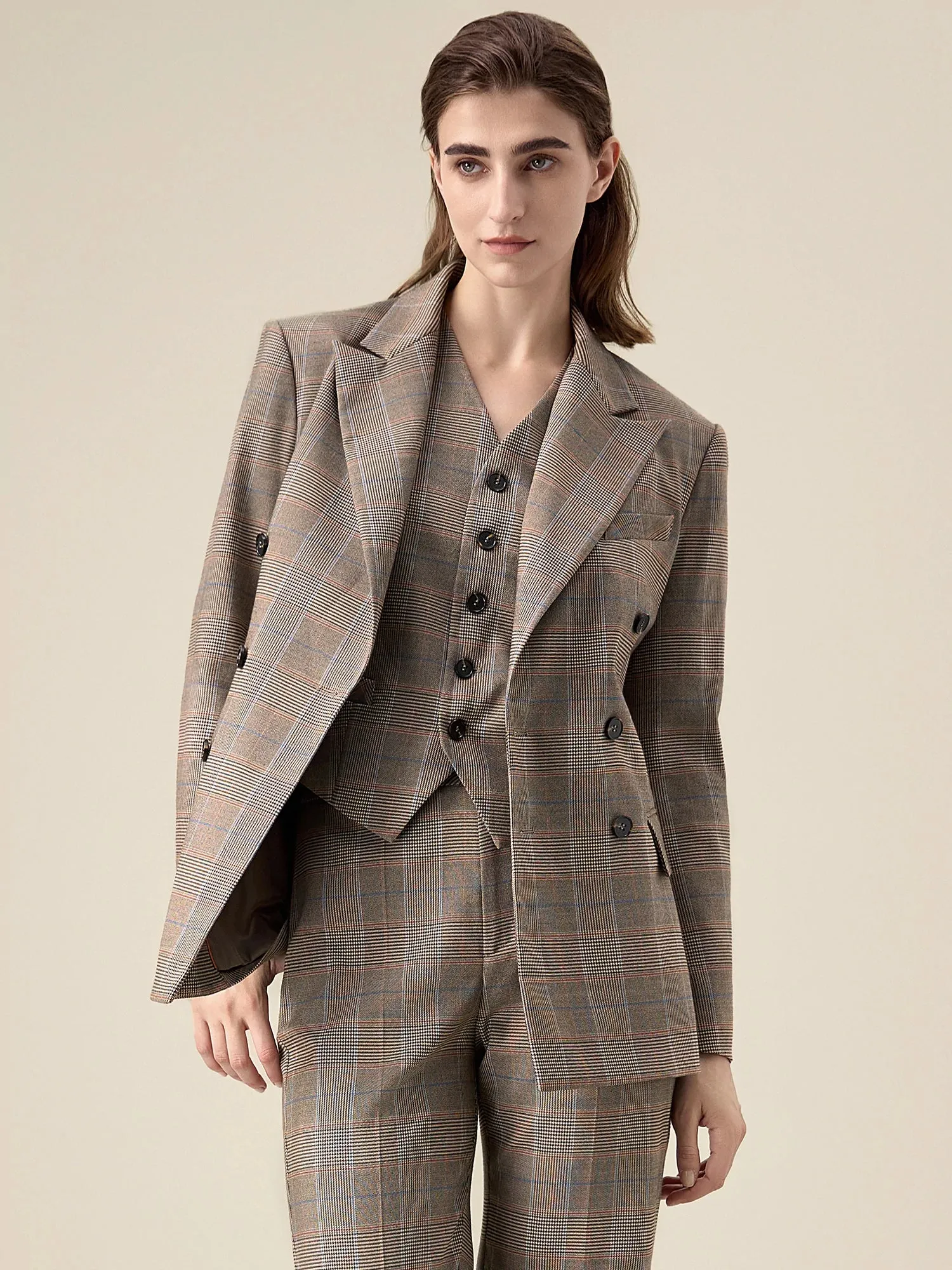 Amoretu Women's Peak Lapel Check Blazer