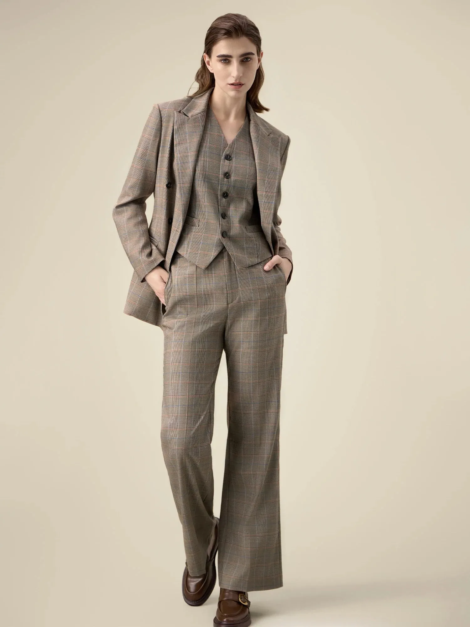 Amoretu Women's Peak Lapel Check Blazer