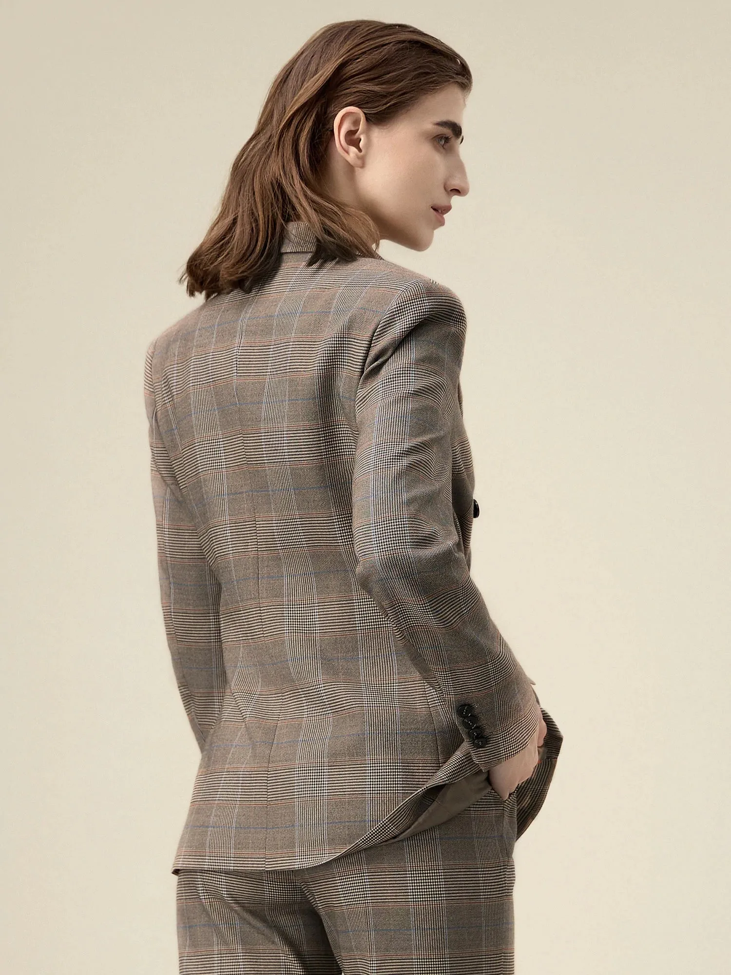 Amoretu Women's Peak Lapel Check Blazer