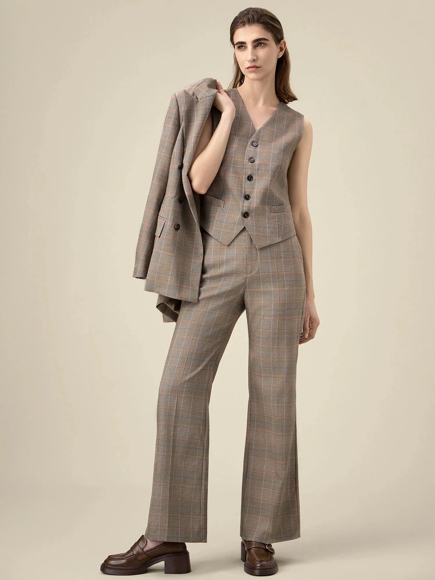 Amoretu Women's Peak Lapel Check Blazer