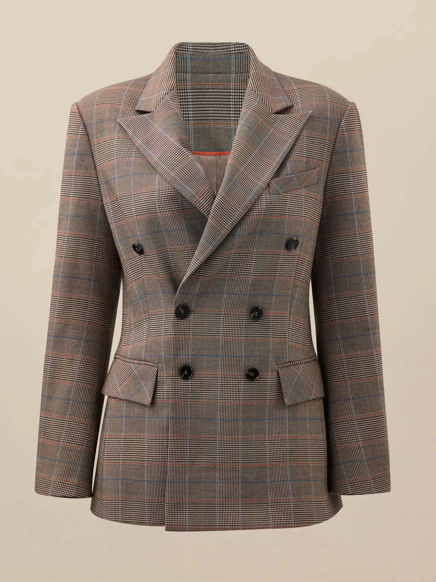 Amoretu Women's Peak Lapel Check Blazer