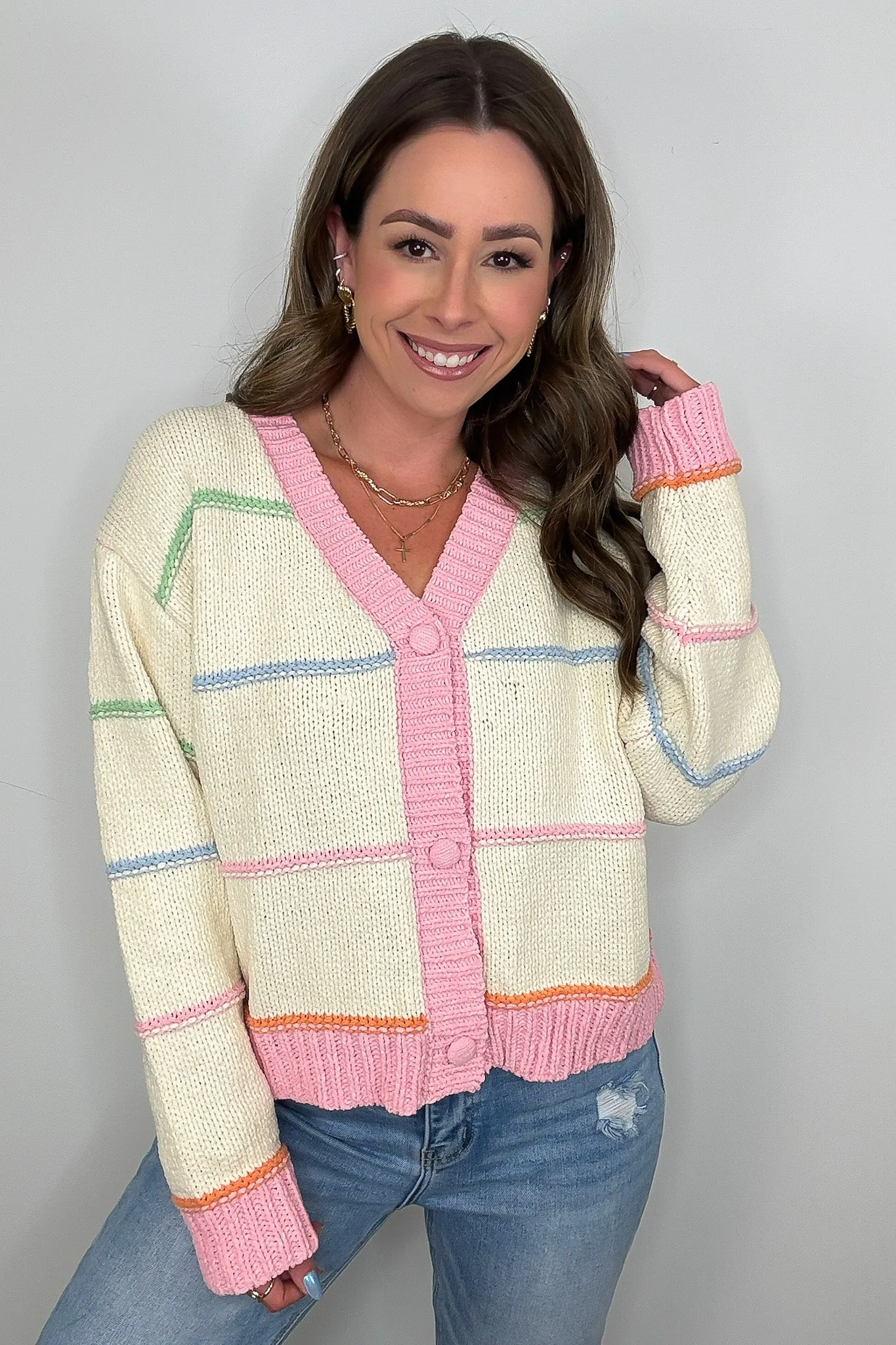 Arienne Striped Button Down Cardigan