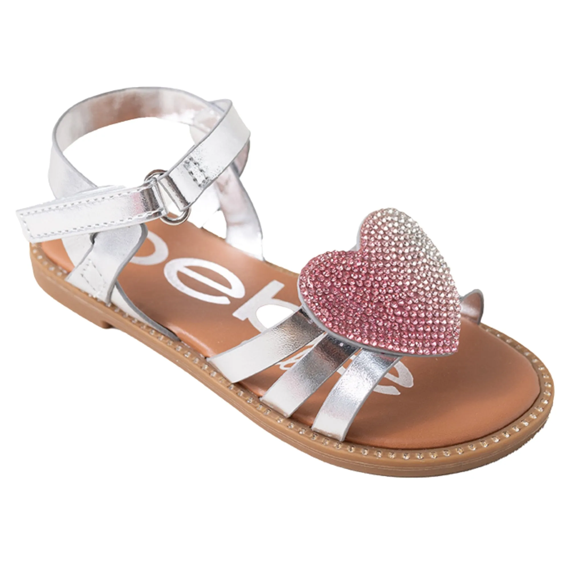 bebe Girls' Sandals - Kids' Open Toe Summer Shoes, Perfect Flat Sandals for Girls with Rhinestone (Little Girl/Big Girl)