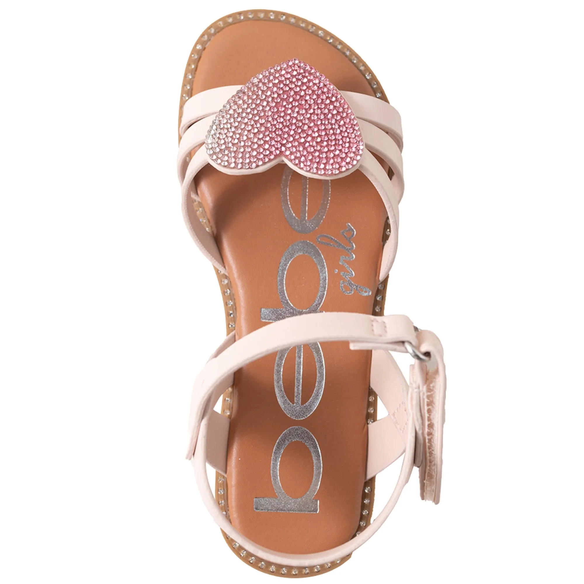 bebe Girls' Sandals - Kids' Open Toe Summer Shoes, Perfect Flat Sandals for Girls with Rhinestone (Little Girl/Big Girl)
