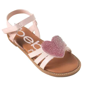 bebe Girls' Sandals - Kids' Open Toe Summer Shoes, Perfect Flat Sandals for Girls with Rhinestone (Little Girl/Big Girl)