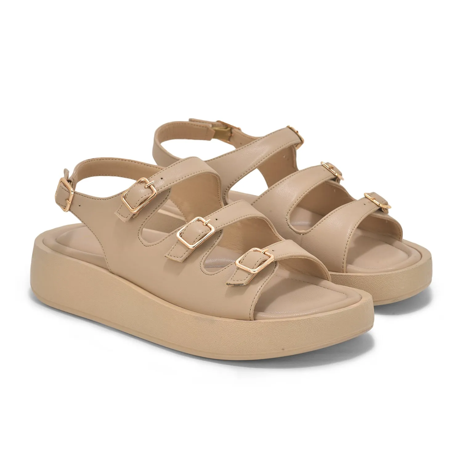 Beige Triple Strap Sandals