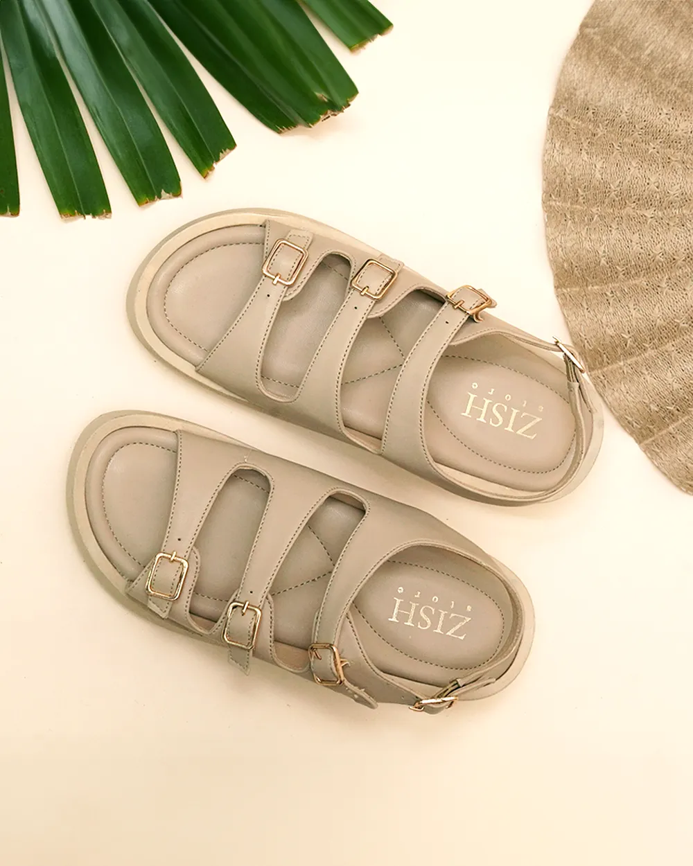 Beige Triple Strap Sandals