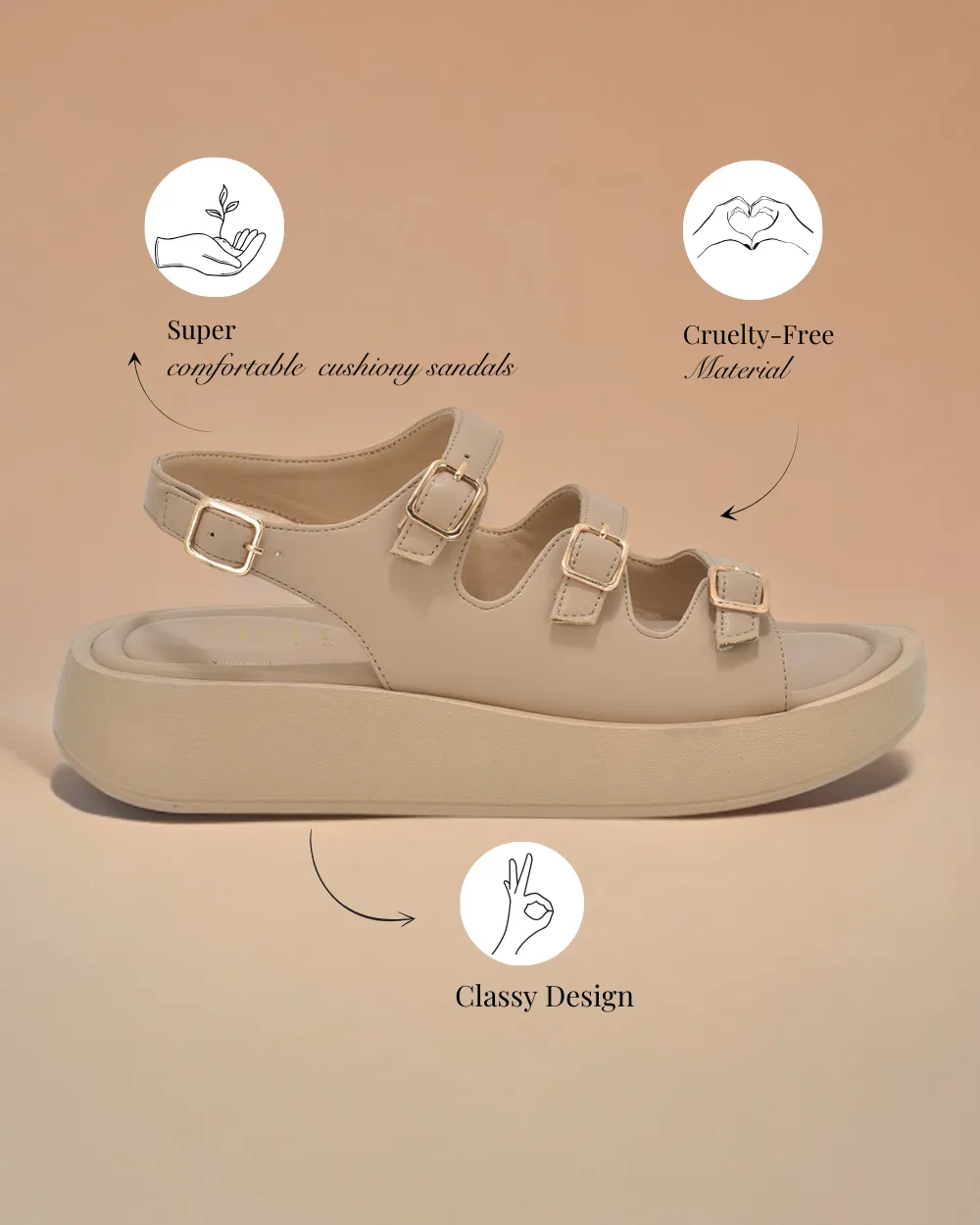 Beige Triple Strap Sandals