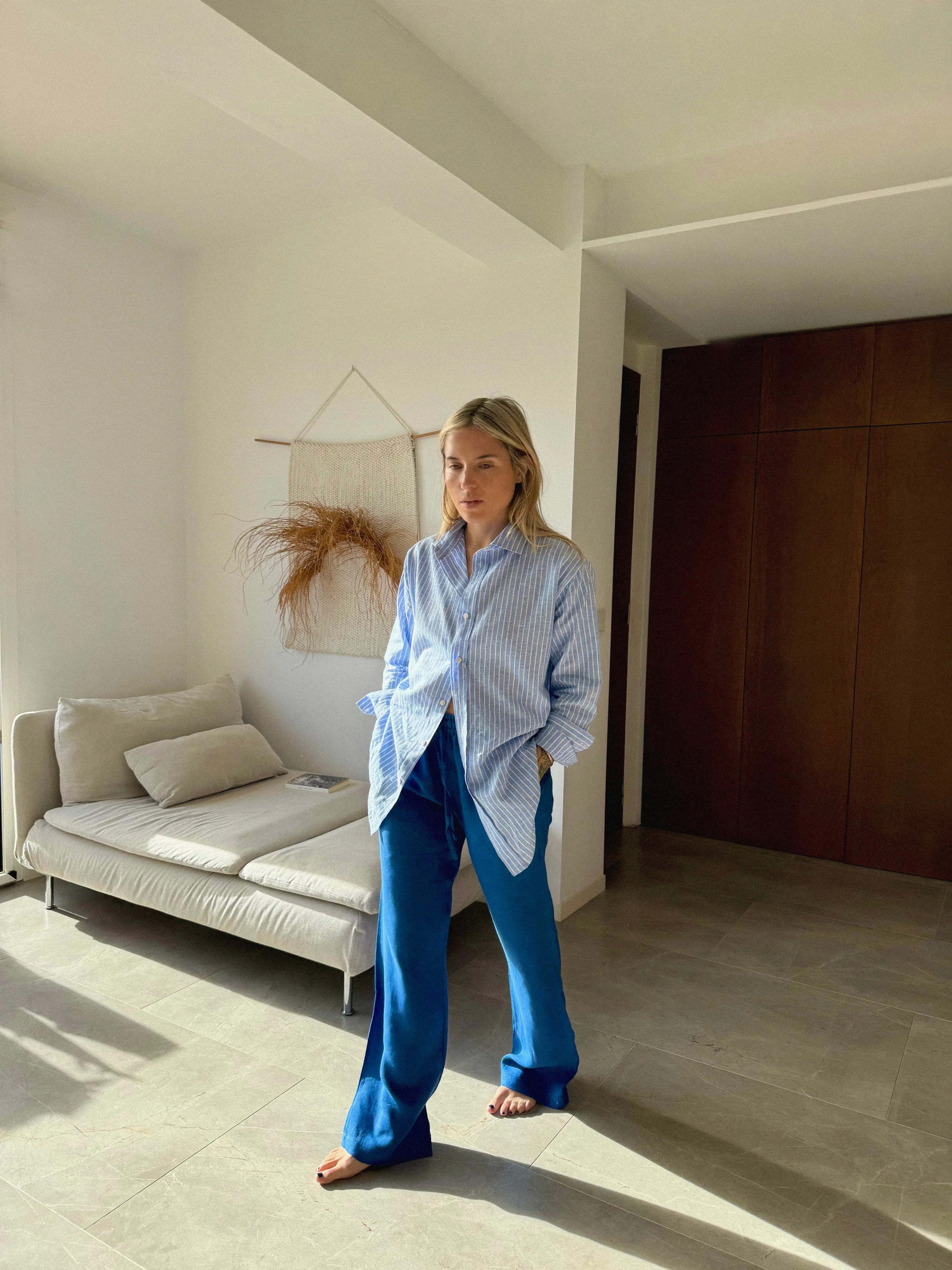 Belgium Drawstringtrousers fine Belgium linen royalblue