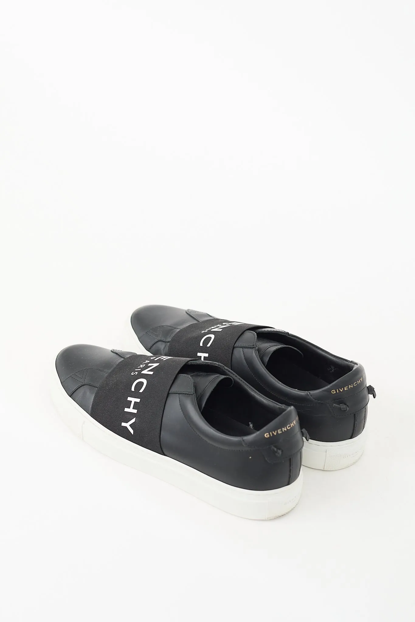 Black & White Leather Urban Street Logo Band Sneaker