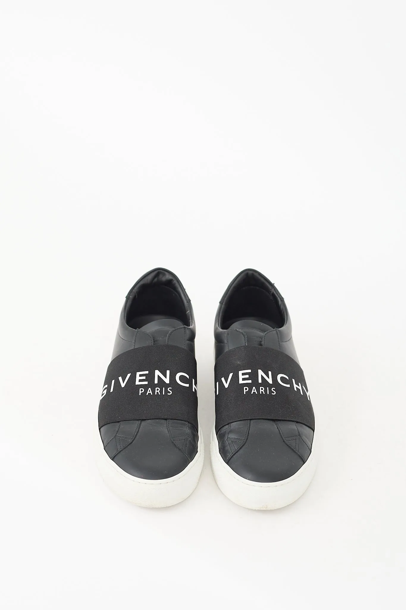 Black & White Leather Urban Street Logo Band Sneaker