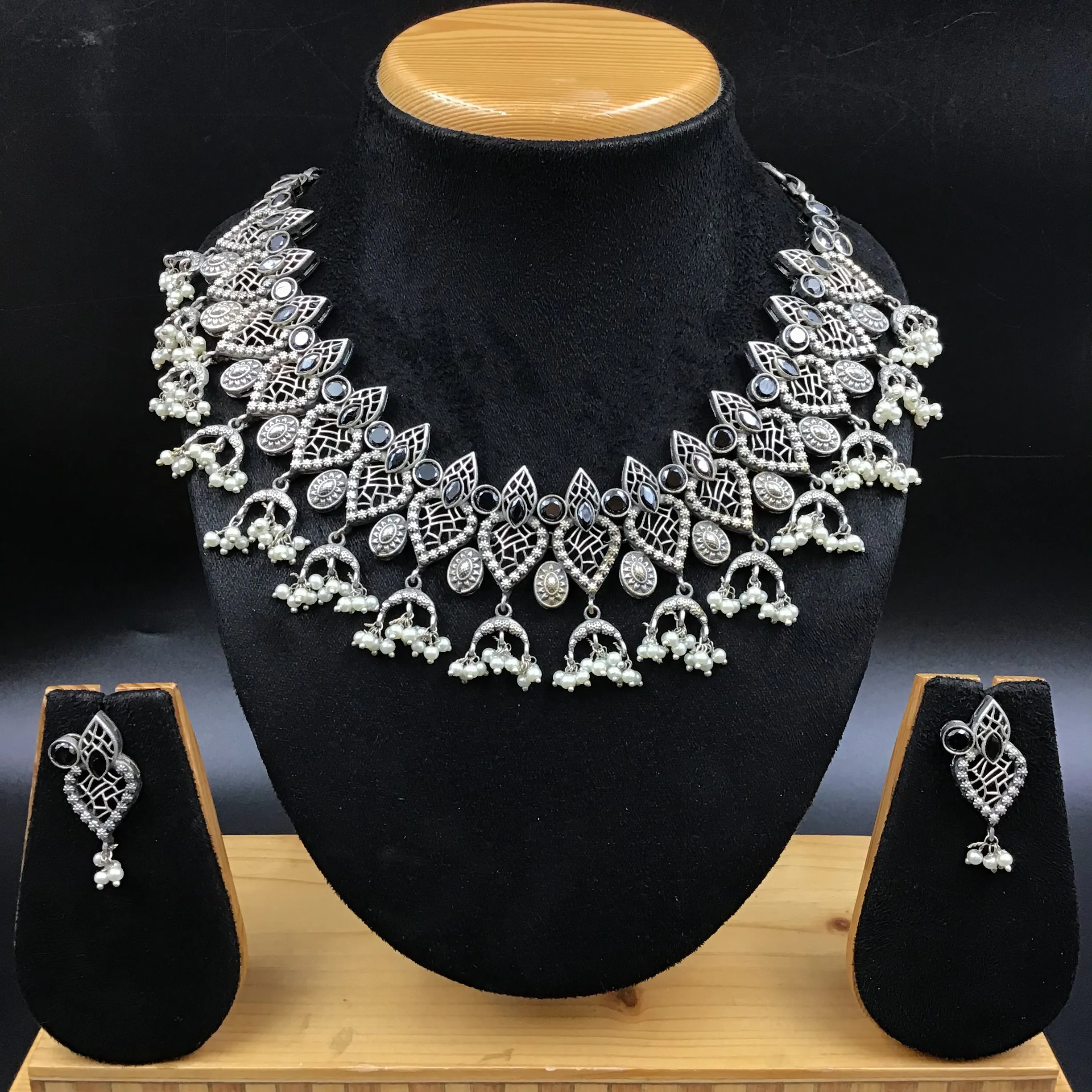 Black Oxidized Necklace Set with Matching Earrings