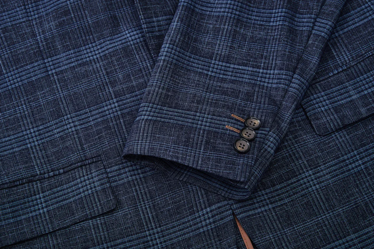 Blended Stretch Glen Check Suit in Slim Fit