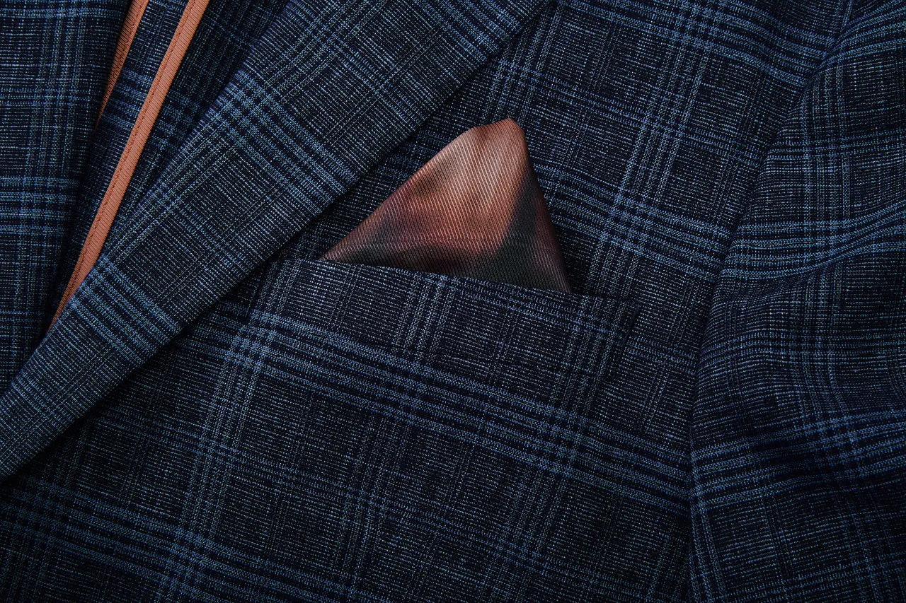 Blended Stretch Glen Check Suit in Slim Fit