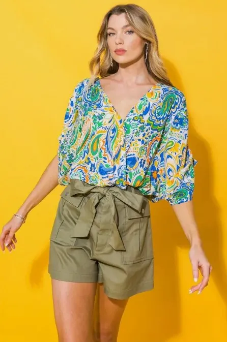 Bold Paisley Print Bodysuit Top