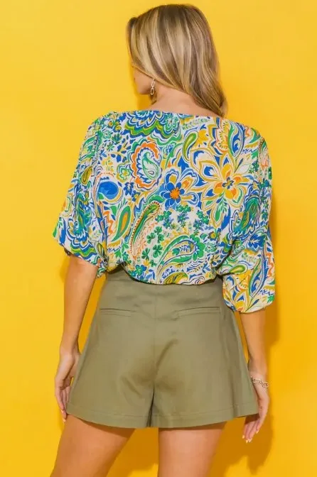 Bold Paisley Print Bodysuit Top