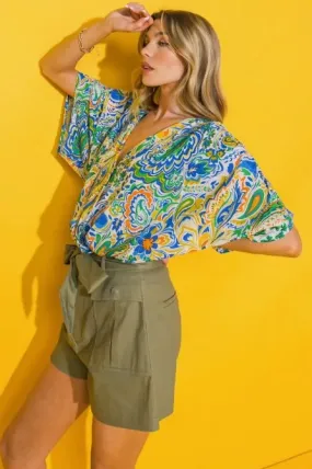 Bold Paisley Print Bodysuit Top