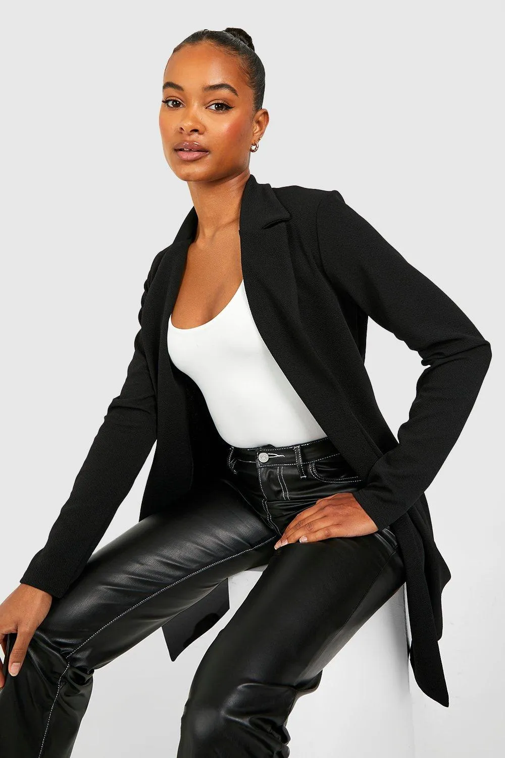 Boohoo Tall Basic Fitted Jersey Jacket, Black