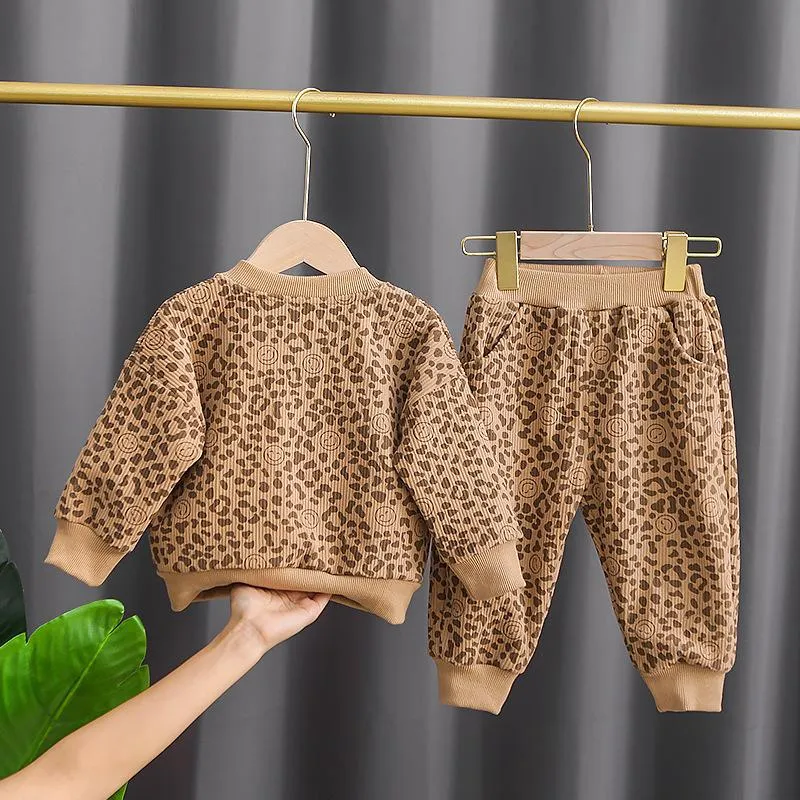 Boys plus velvet winter vests warm pants two-piece set