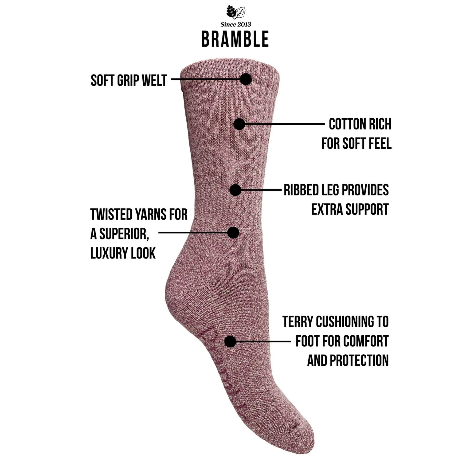 Bramble Ladies All Terrain Socks 3 Pack - Purple/Green/Pink