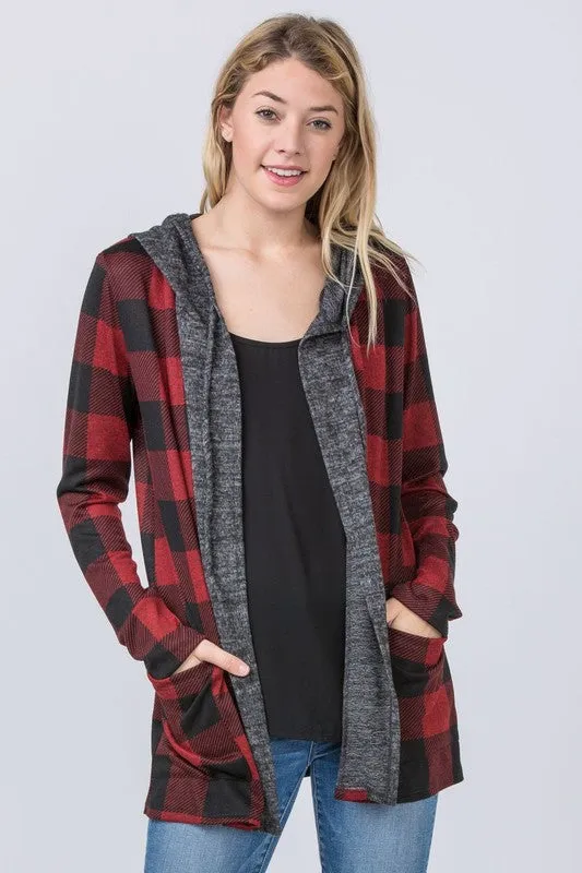 Buffalo Plaid Hooded Cardigan *Online Only*