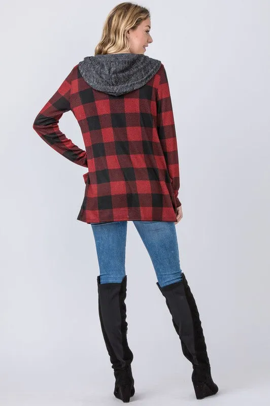 Buffalo Plaid Hooded Cardigan *Online Only*