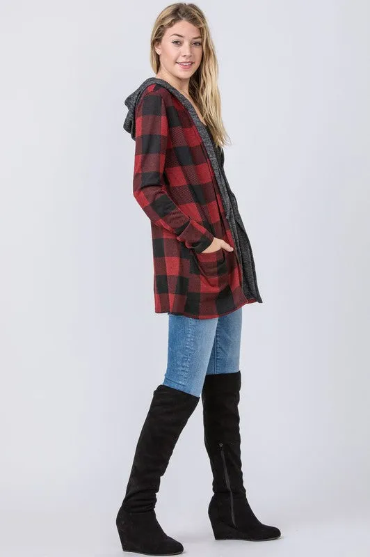 Buffalo Plaid Hooded Cardigan *Online Only*