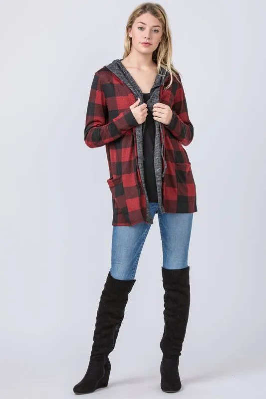 Buffalo Plaid Hooded Cardigan *Online Only*