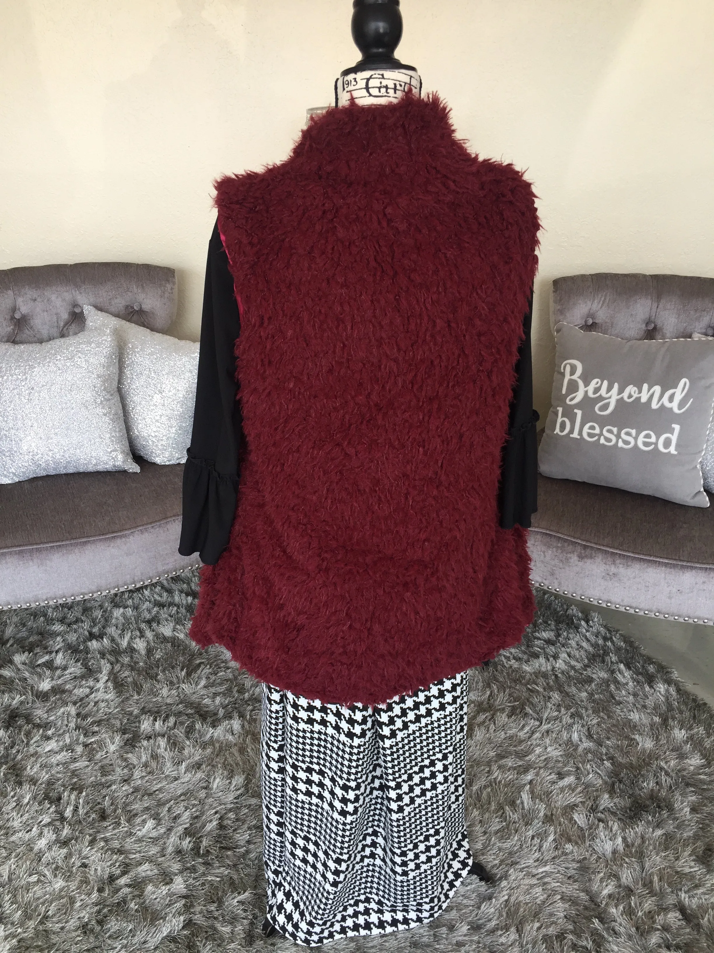 Burgundy Sherpa Sleeveless Vest