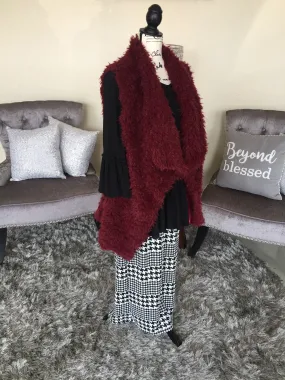 Burgundy Sherpa Sleeveless Vest
