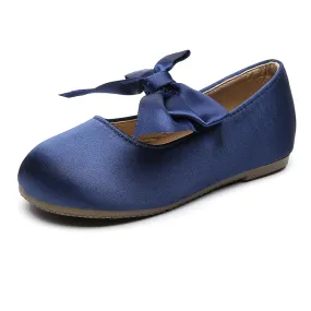Chiximaxu Little Girls Satin Ballerina Slip on Mary Jane with Bow Casual School Dress Flat Shoes
