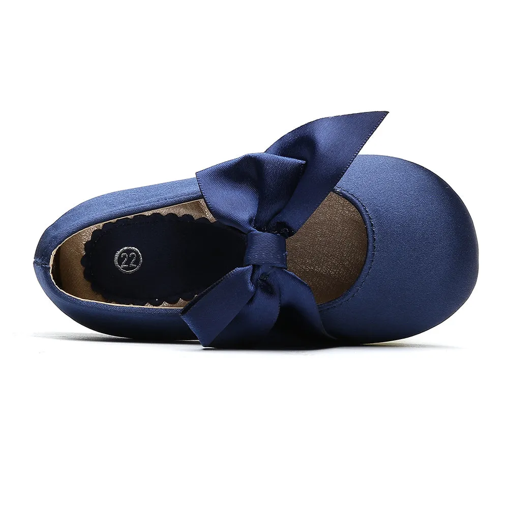 Chiximaxu Little Girls Satin Ballerina Slip on Mary Jane with Bow Casual School Dress Flat Shoes