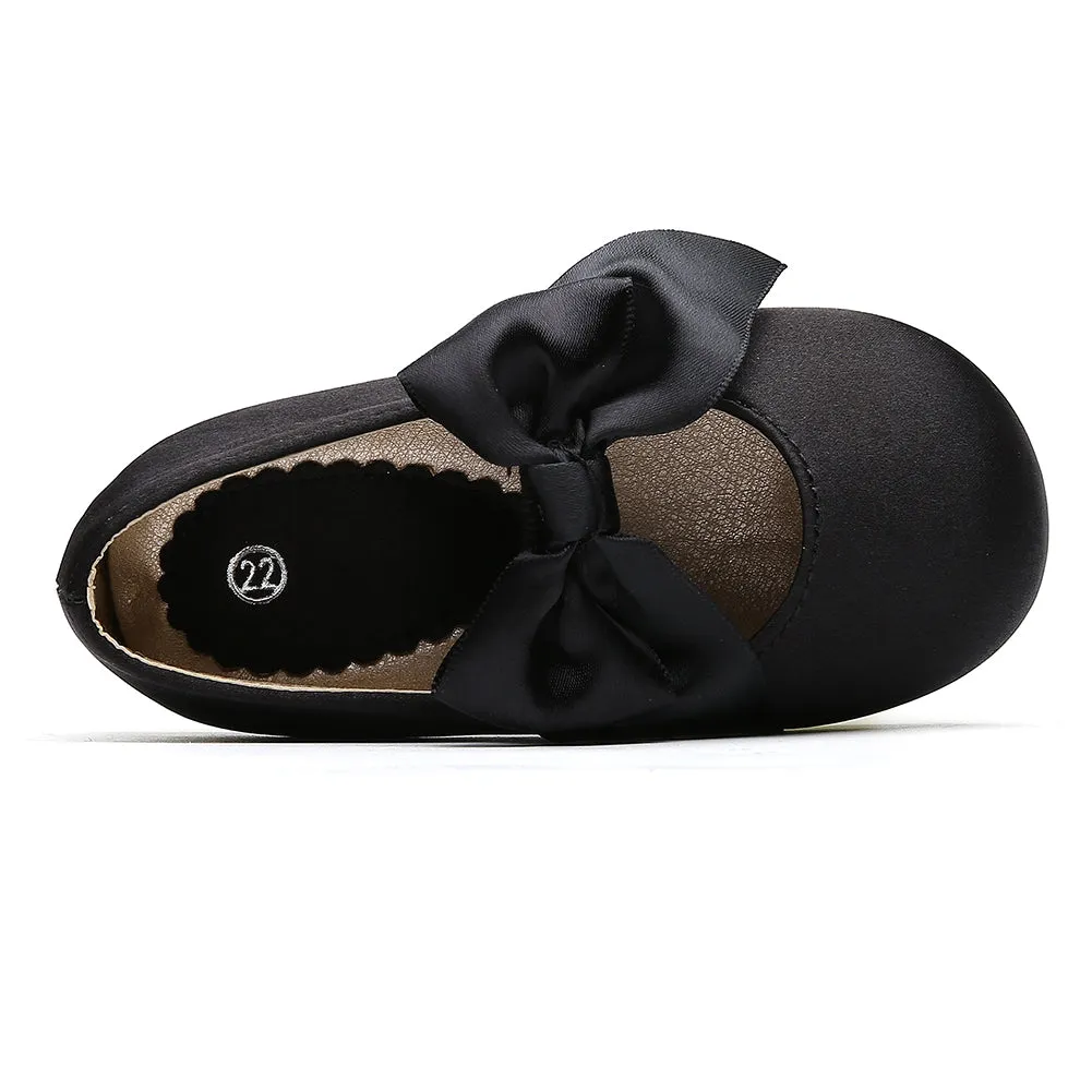 Chiximaxu Little Girls Satin Ballerina Slip on Mary Jane with Bow Casual School Dress Flat Shoes