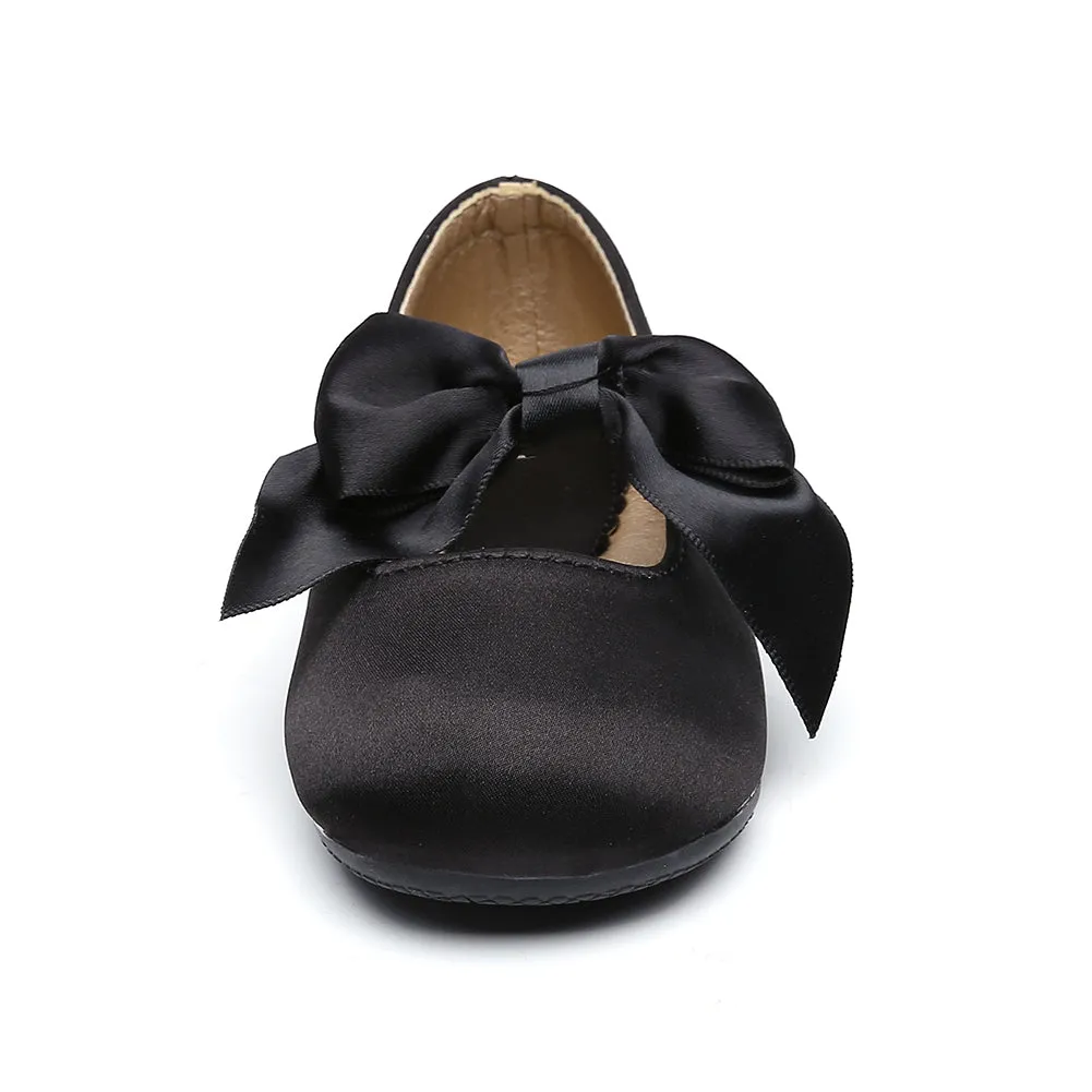 Chiximaxu Little Girls Satin Ballerina Slip on Mary Jane with Bow Casual School Dress Flat Shoes