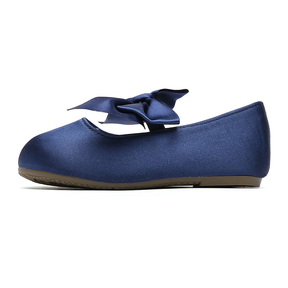 Chiximaxu Little Girls Satin Ballerina Slip on Mary Jane with Bow Casual School Dress Flat Shoes