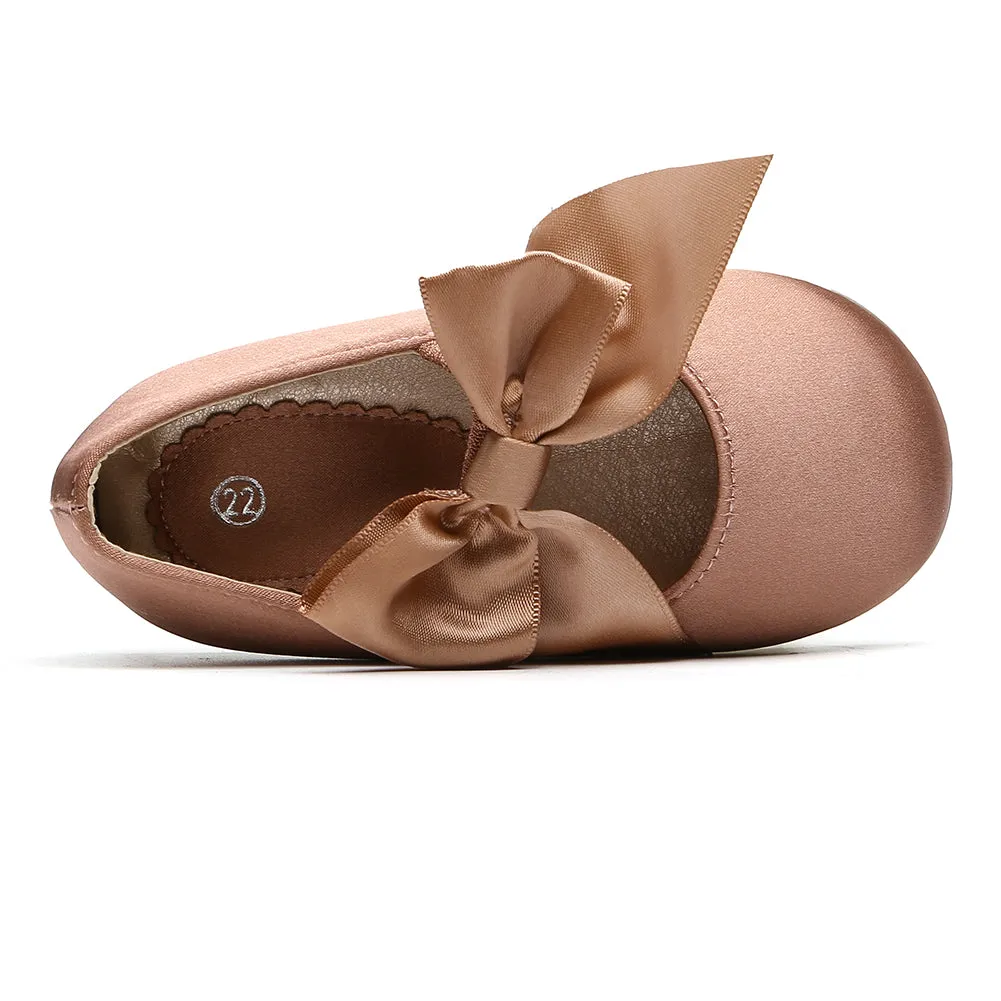 Chiximaxu Little Girls Satin Ballerina Slip on Mary Jane with Bow Casual School Dress Flat Shoes