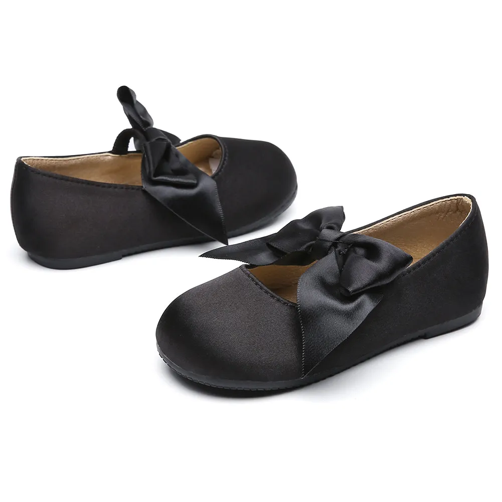 Chiximaxu Little Girls Satin Ballerina Slip on Mary Jane with Bow Casual School Dress Flat Shoes