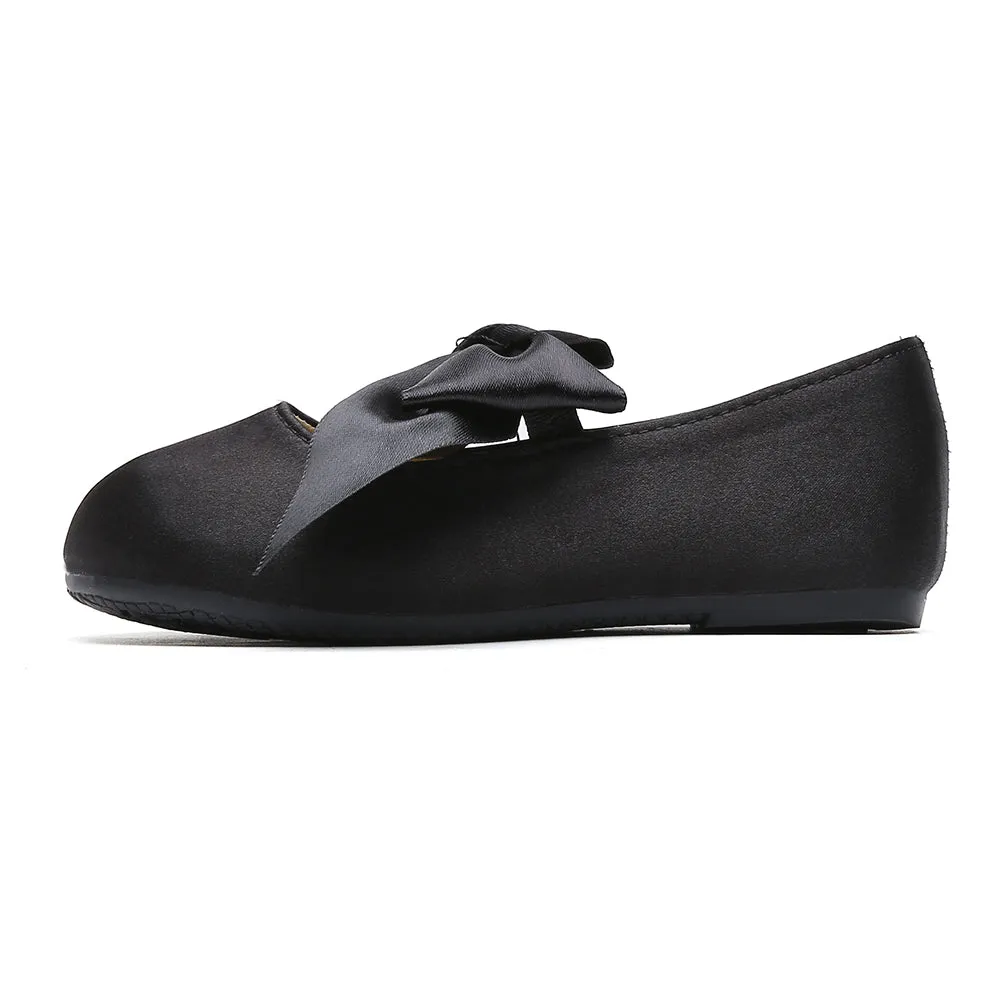 Chiximaxu Little Girls Satin Ballerina Slip on Mary Jane with Bow Casual School Dress Flat Shoes